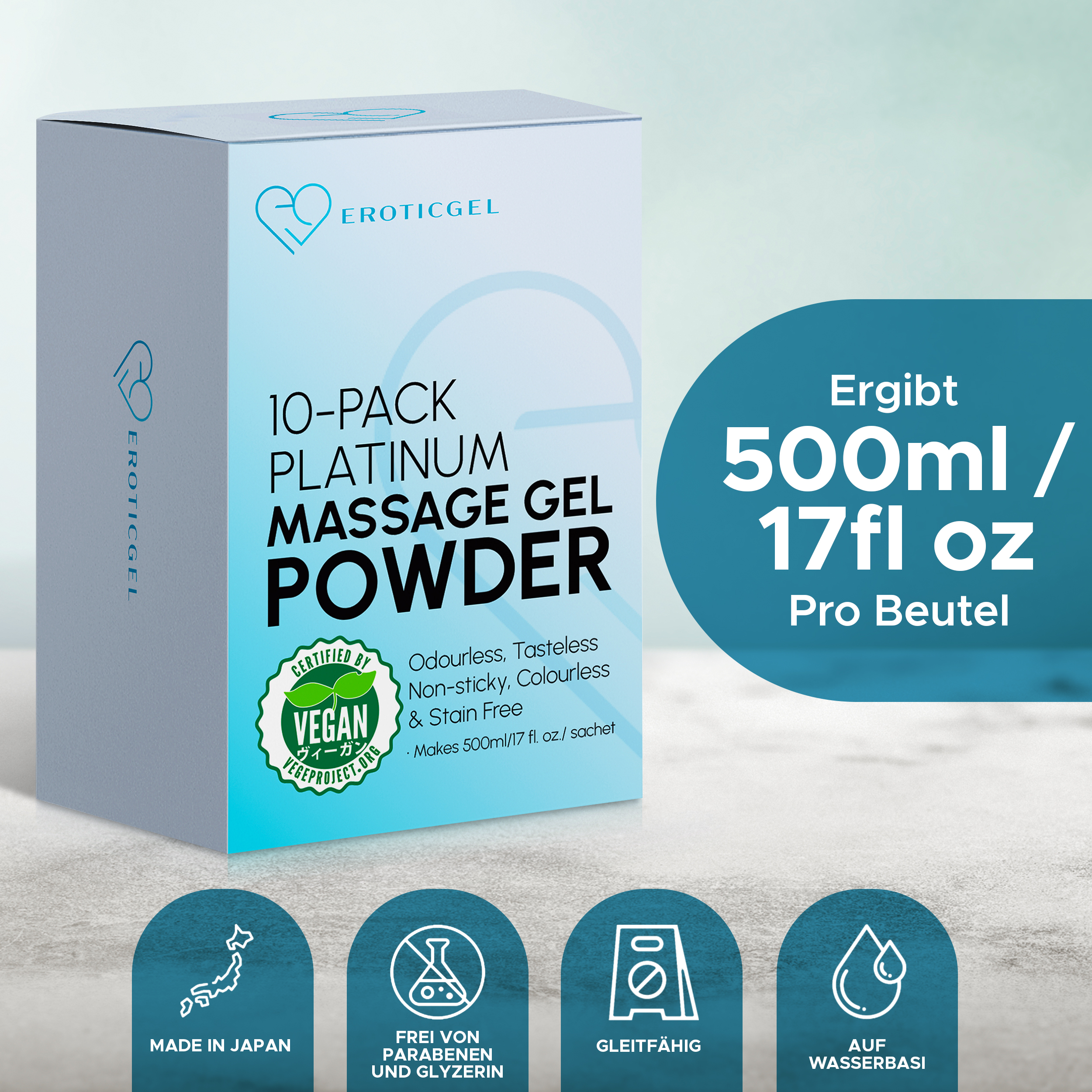 EROTICGEL «Platinum Massage Gel Powder» Travel Pack, japanisches Massagegel-Pulver aus natürlichen Inhaltsstoffen, 10x5g (15)